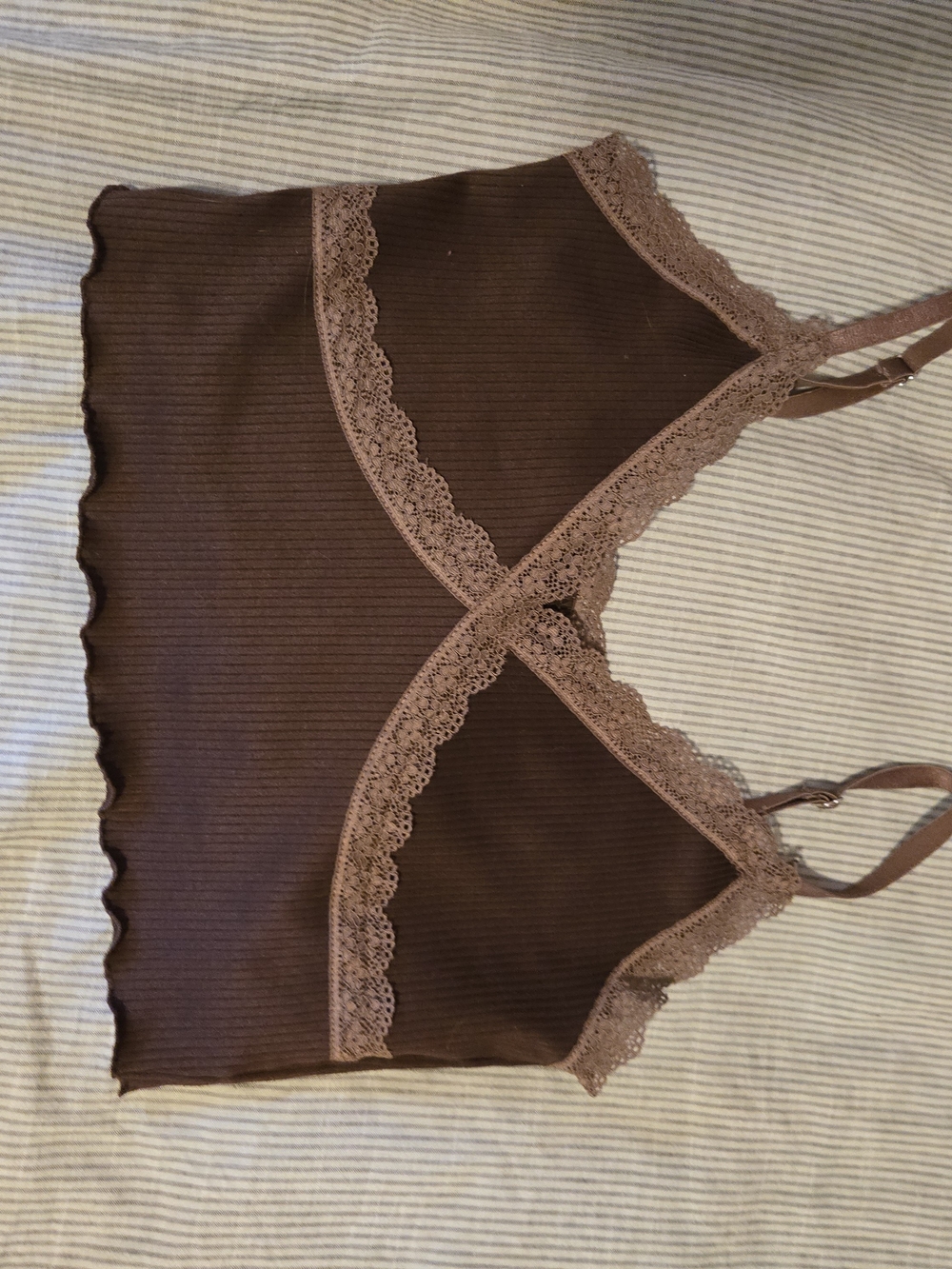 H&M Chocolate Lace-Trim Ribbed Crop Bralette